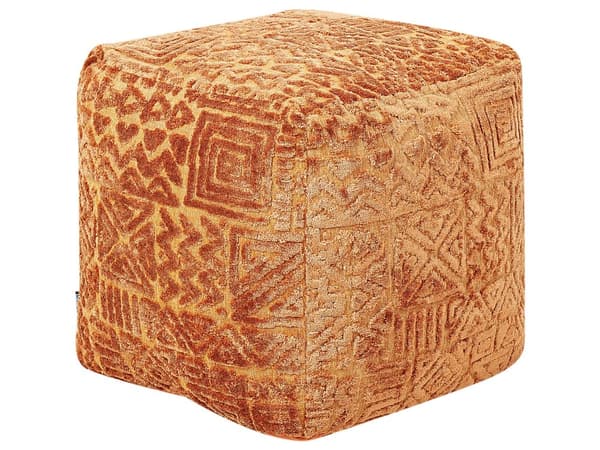 Puff Guldbrun Viskos 50 x 50 x 50 cm Med EPS-Fyllning Tjockt Överdrag Tuftat Mönster Boho Vardagsrum Sovrum