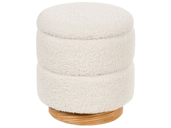 Puff med oppbevaring Hvit Boucle Rund form Glamorøs stil Teddystoff Fotskammel Tilbehør