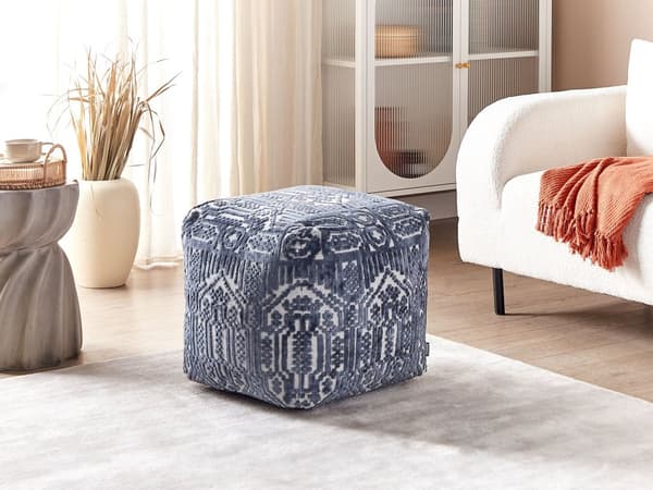 Puff Blå Polyester Viskose 50 x 50 x 50 cm EPS-fyll Mønster Bohemsk stil Stor gulvpute Stue Soverom
