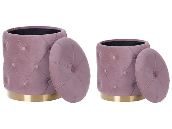 Rahi vaaleanpunainen 2 kpl samettiverhoilu säilytystila nappikoristelu pyöreä retro glamour