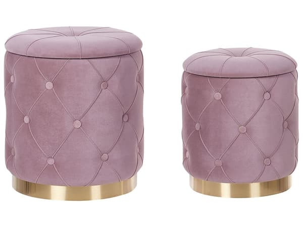 Rahi vaaleanpunainen 2 kpl samettiverhoilu säilytystila nappikoristelu pyöreä retro glamour