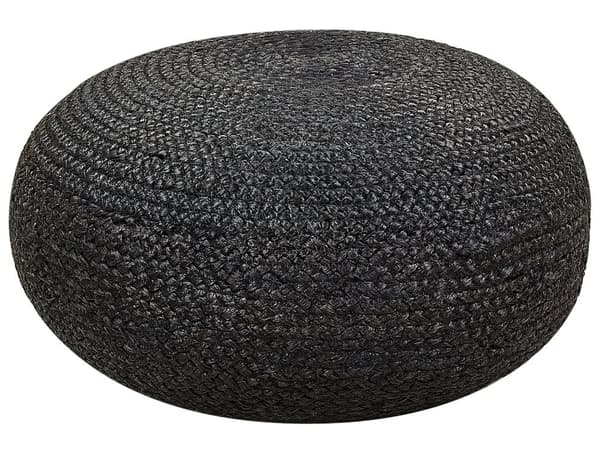Puff Svart Jute ⌀ 50 cm Vävd EPS-fyllning Rund Sittpuff i Boho-stil Vardagsrum Sovrum