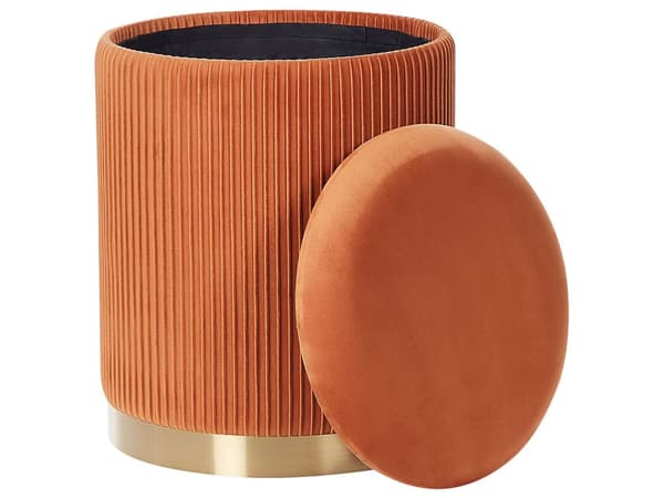 Set med 2 förvaringspuffar Orange Polyester Sammet Klädsel Guld Bas Modern Design Horisontell Tuft Vardagsrum Accent