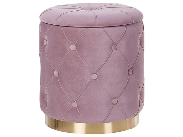 Set med förvaringspuffar Rosa Polyester Sammet Knapptuftad Klädsel Golden Base Retro Design