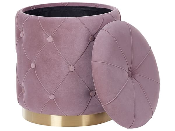 Set med förvaringspuffar Rosa Polyester Sammet Knapptuftad Klädsel Golden Base Retro Design