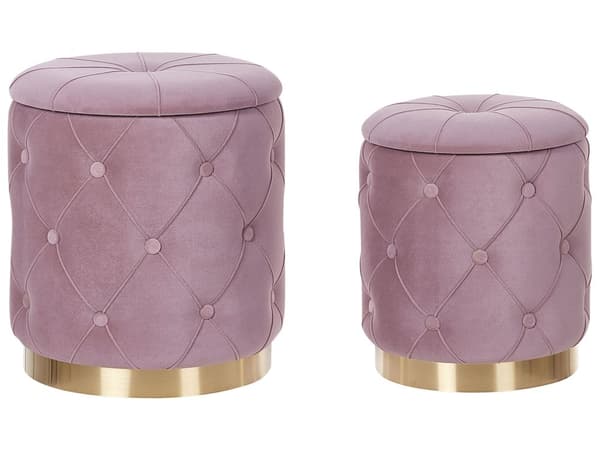 Set med förvaringspuffar Rosa Polyester Sammet Knapptuftad Klädsel Golden Base Retro Design