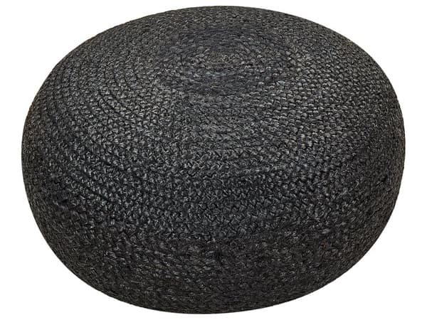 Puff svart jutevevd ⌀ 50 cm EPS-fylling rund fotskammel i boho-stil