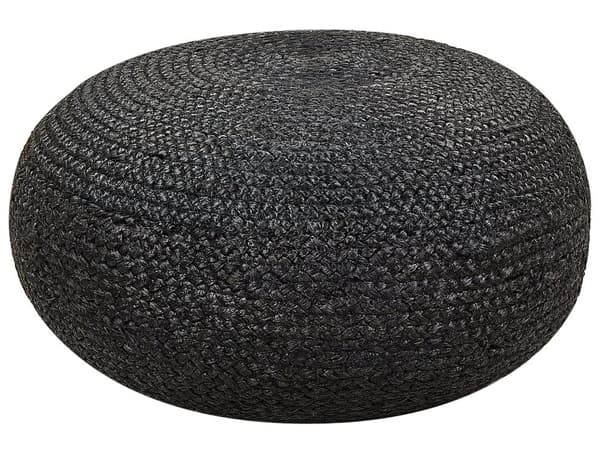 Puff svart jutevevd ⌀ 50 cm EPS-fylling rund fotskammel i boho-stil