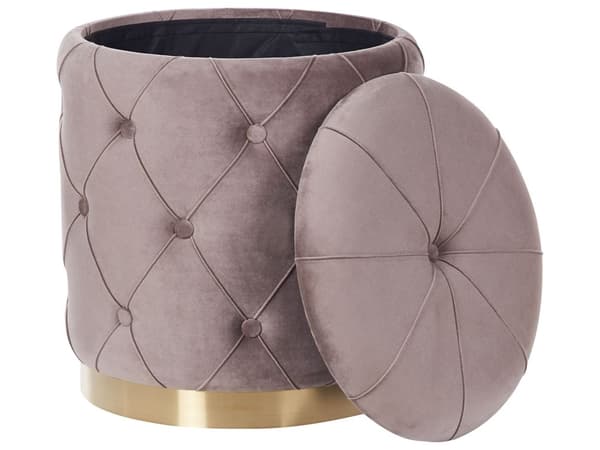 Sett med 2 puffer med oppbevaring Taupe Polyester Fløyel Gullfarget base Dekorative knapper Glamorøst design Dekorasjon Tilbehør Fotskammel