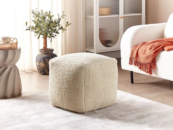 Puff Beige Bomull 45 x 45 x 45 cm Ensfarget Mønstret Firkantet Stoff Sittepute
