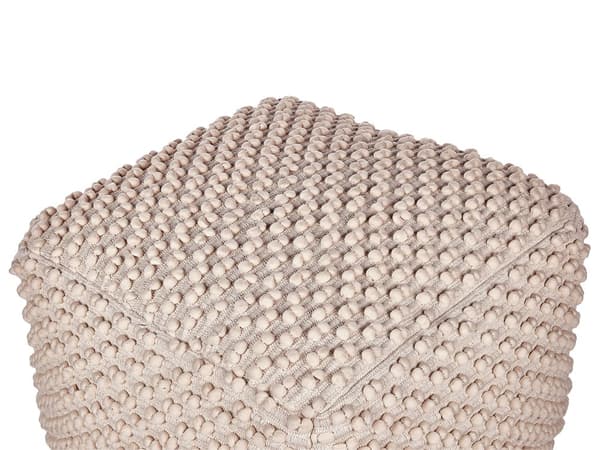 Puff Ottoman Fotpall Taupe Beige 50 x 50 x 35 cm Handvävd Bomullspärlor Fyllning Fyrkant