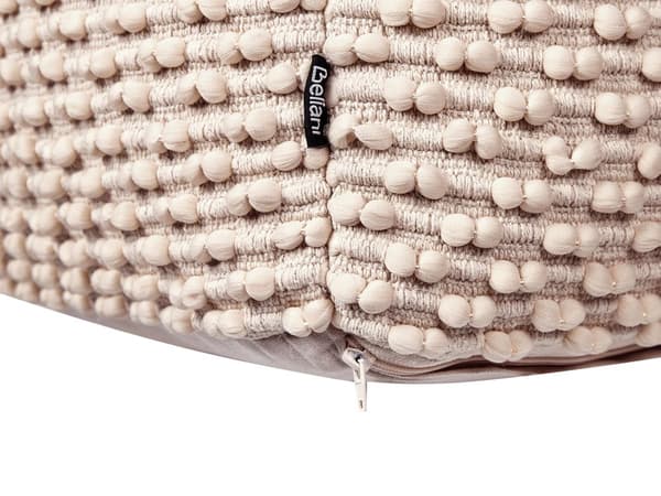 Puff Ottoman Fotpall Taupe Beige 50 x 50 x 35 cm Handvävd Bomullspärlor Fyllning Fyrkant