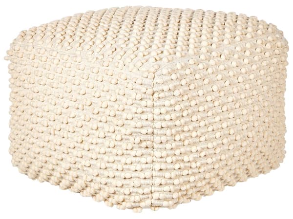 Puff Ottoman Fotpall Ljusbeige 50 x 50 x 35 cm Handvävd bomullspärlor Fyllning Fyrkant