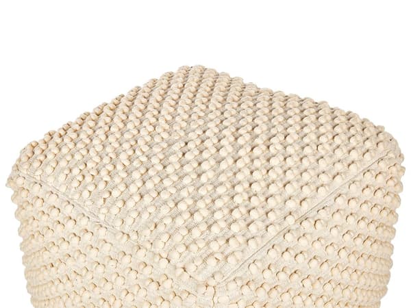 Puff Ottoman Fotskammel Taupe Beige 50 x 50 x 35 cm Håndvevd Bomullsperler Fylling Kvadratisk
