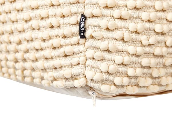 Puff Ottoman Fotskammel Taupe Beige 50 x 50 x 35 cm Håndvevd Bomullsperler Fylling Kvadratisk