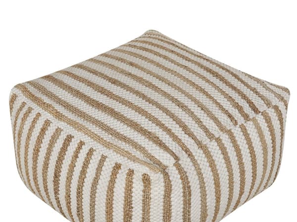 Sittepuff Beige og Hvit 60 x 60 x 30 cm Jute Polyester Bomull Abstrakt Mønster Kvadratisk Sittepuff i Stoff