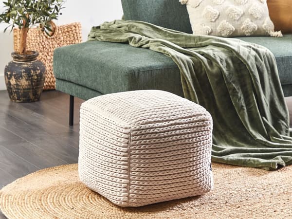 Puff Beige Bomull 50 x 50 x 35 cm EPS-kuler Vevd trekk Bohemsk stil Gulvpute Tilbehør