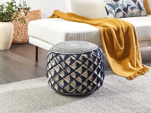 Puff Marineblå Beige Syntetisk materiale ø 50 cm Håndvevd Bohemsk stil Innendørs- og utendørsbruk Gulvpute Tilbehør