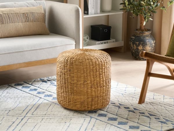 Sittpuff Naturlig Ljus Vattenhyacint 40 cm Frigolit Fyllning Schäslong Boho Stil