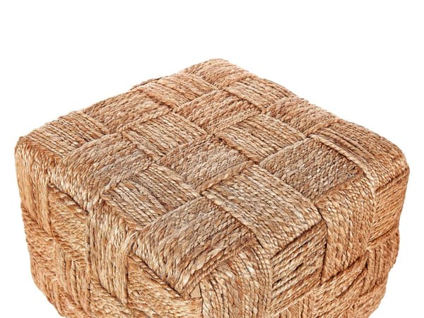 Beige jutepuf 50 x 50 x 35 cm flettet firkantet fodskammel boho lounge