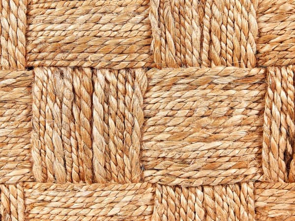 Beige jutepuf 50 x 50 x 35 cm flettet firkantet fodskammel boho lounge