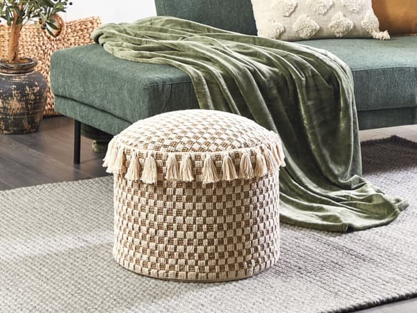 Puf i naturligt søgræs og bomuld 50 cm ottoman fodskammel boho tilbehør
