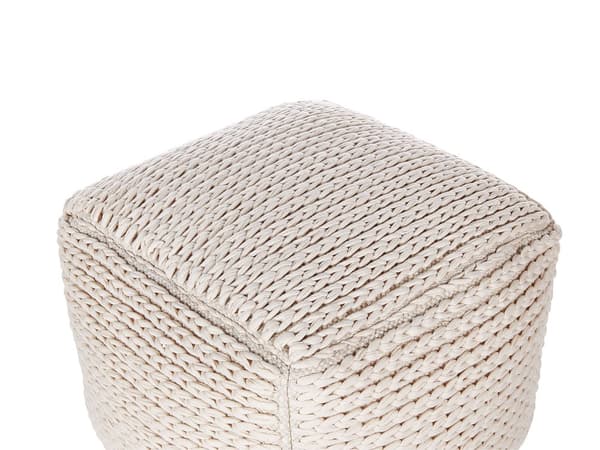 Beige bomuldspuf 50 x 50 x 35 cm pudebetræk vævet i boho-mønster
