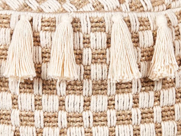Puff Naturlig Beige Sjögräs Bomull 50 cm Frigolit Fyllning Fotpall Handvävd Boho Stil Vardagsrum Sovrum