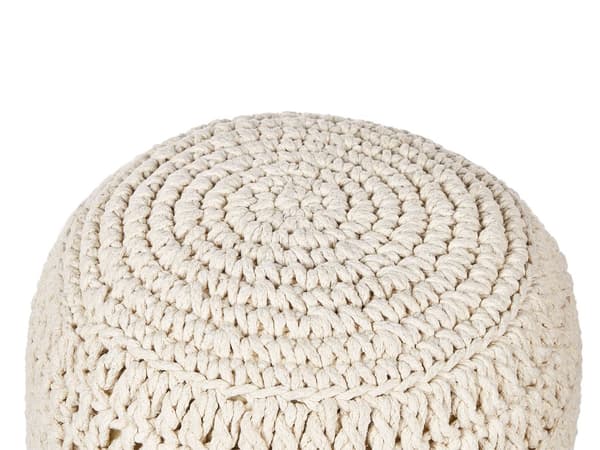 Puff Fotpall Beige Bomull 40 x 40 cm Fyllning av EPS-pärlor Rund Boho Stil Vardagsrum Sovrum