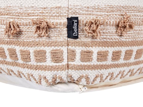 Puff Beige Bomull 50 x 50 x 35 cm Med EPS Fyllning Kraftigt Vävt Överdrag Fotpall Boho Vardagsrum Sovrum