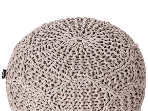 Puf Taupe Bomuld ø 50 cm Stor Rund Gulvpude til Soveværelset Boho Strikket Siddepuf til Entre Tilbehør Sofapuf