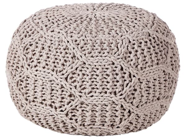 Puf Taupe Bomuld ø 50 cm Stor Rund Gulvpude til Soveværelset Boho Strikket Siddepuf til Entre Tilbehør Sofapuf