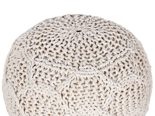 Puf Beige Bomuld ø 50 cm Stor Rund Gulvpude til Soveværelset Boho Strikket Siddepuf til Entre Tilbehør Sofapuf