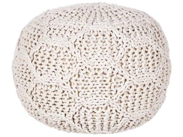 Puf Beige Bomuld ø 50 cm Stor Rund Gulvpude til Soveværelset Boho Strikket Siddepuf til Entre Tilbehør Sofapuf