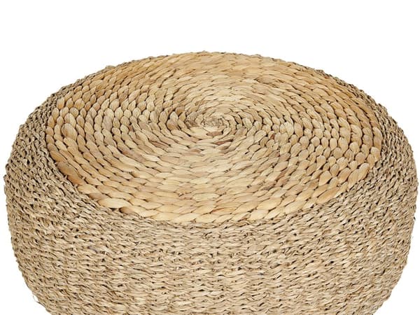 Rund Puf Beige Brun Natur Vandhyacint ø 50 cm Stor Flettet Gulvpude til Soveværelset Boho Siddepuf til Entre Tilbehør Sofapuf