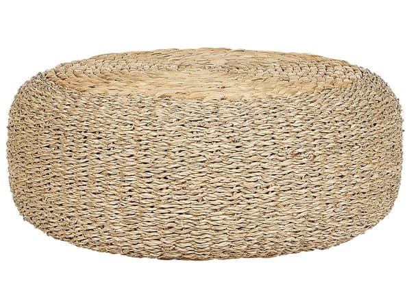 Rund Puf Beige Brun Natur Vandhyacint ø 50 cm Stor Flettet Gulvpude til Soveværelset Boho Siddepuf til Entre Tilbehør Sofapuf