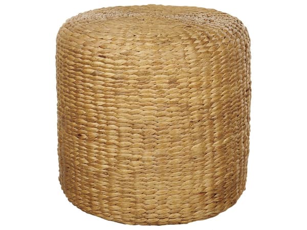 Rund Puf Beige Brun Natur Vandhyacint ø 40 cm Stor Flettet Gulvpude til Soveværelset Boho Siddepuf til Entre Tilbehør Sofapuf