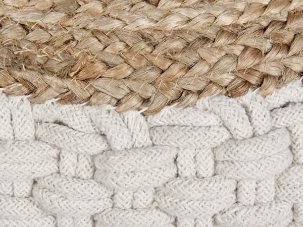 Pouf Fotpall Vit och Beige Stickad Bomull Jute EPS-Pärlor Fyllning Rund Liten Fotpall 50 x 35 cm Boho-stil Vardagsrum Sovrum