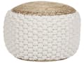 Miniatyrbild 1 av 5: Pouf Fotpall Vit och Beige Stickad Bomull Jute EPS-Pärlor Fyllning Rund Liten Fotpall 50 x 35 cm Boho-stil Vardagsrum Sovrum