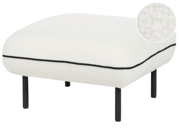 Hvid bouclepolstret fodskammel metal sorte ben dekorativ kant firkantet retro glam fodskammel