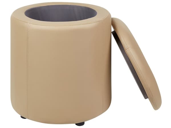 Beige øko-læderpuf 40 x 38 cm med opbevaring til glamour-stuen