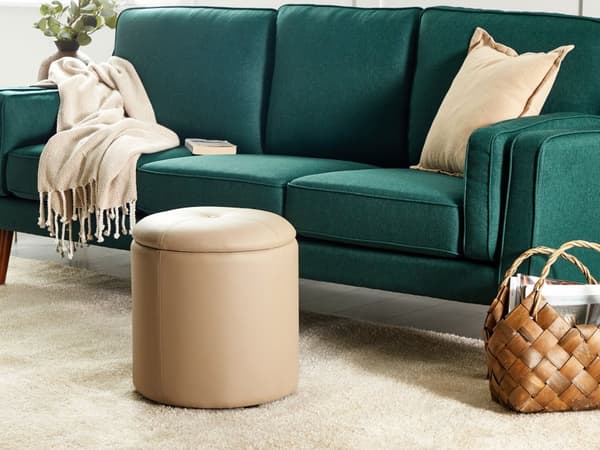 Beige øko-læderpuf 40 x 38 cm med opbevaring til glamour-stuen