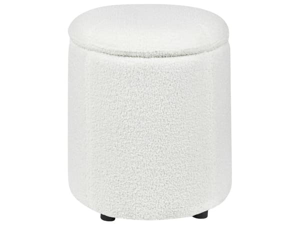Hvid bouclé-puf 40 x 38 cm med opbevaring til glamour-stuen