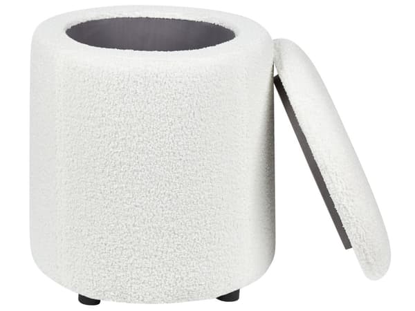 Hvid bouclé-puf 40 x 38 cm med opbevaring til glamour-stuen