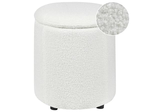 Hvid bouclé-puf 40 x 38 cm med opbevaring til glamour-stuen