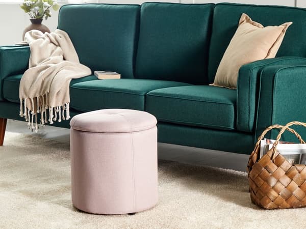 Lyserød polstret puf 40 x 38 cm med opbevaring til glamour-stuen