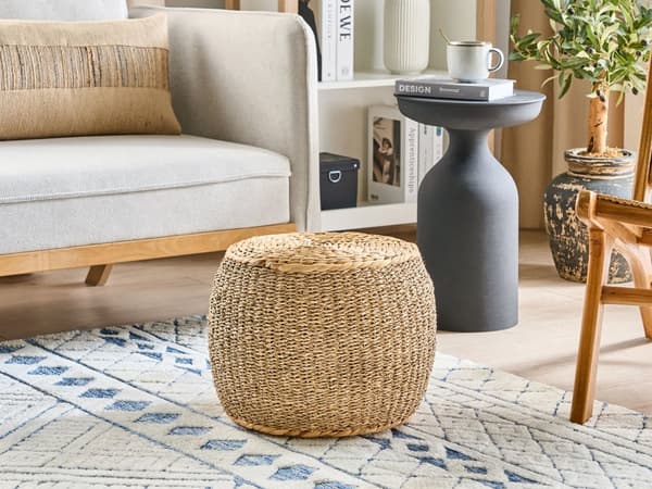 Puff Ljus Sjögräs Vattenhyacint ⌀ 40 cm Frigolit Fyllning Pall Boho-stil Vardagsrum Sovrum