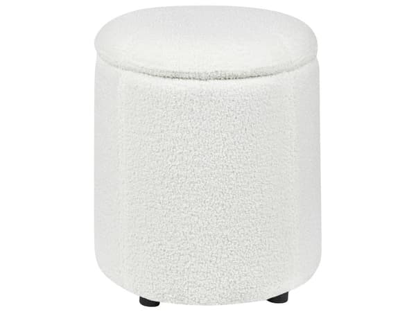 Puff Off-White Boucle 40 x 38 cm med oppbevaringskrakk Glamour