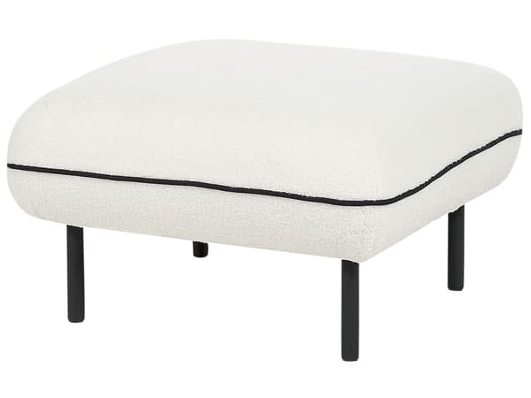 Fotpall Sittpuff Vit Bouclé Tyg Klädd Metall Svarta Ben Fyrkantig Fotpall Vadderad Svart Dekorativ Kant Retro Glam Vardagsrum Sovrum
