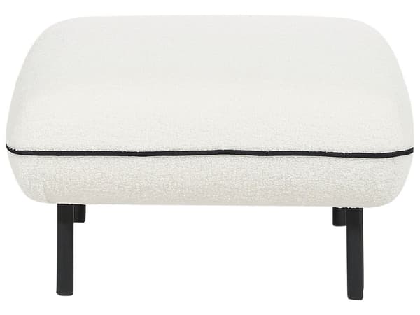 Fotpall Sittpuff Vit Bouclé Tyg Klädd Metall Svarta Ben Fyrkantig Fotpall Vadderad Svart Dekorativ Kant Retro Glam Vardagsrum Sovrum